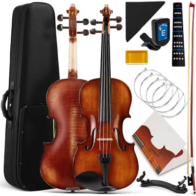 Violin 4/4, Flame Maple Solid Wood Fiddle Violins with Hard Case, Full Size Violin Kit with Bow,