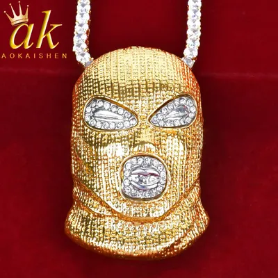 CSGO Mask Shaped Pendant Gold Color Alloy Rhinestone Hip Hop Rock Street Jewelry