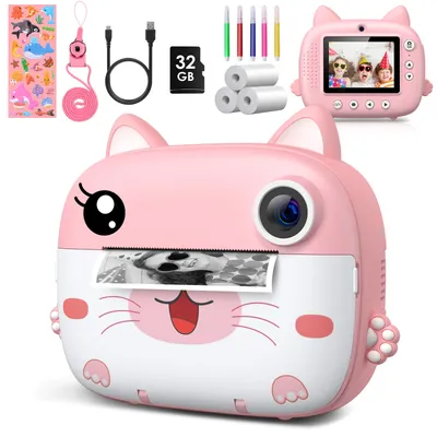 Kids Instant Camera, 2.4 Inch/1080P HD Digital Instant Camera with 32GB Card & 5 Color Pens,Instant