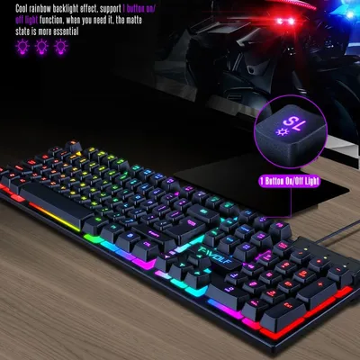 T-WOLF New Keyboard Mouse Kit TF200 Office USB Wired Luminous Keyboard and Mouse Set Russian