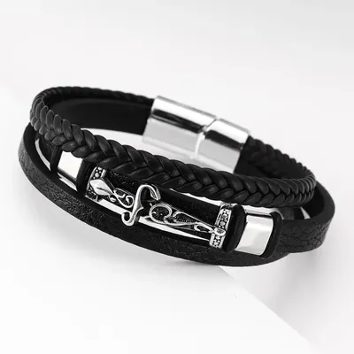 Trendy Multi-Layer Leather Woven Sword Cross Bracelet Charm Men's Bracelet New Fashion Hip Hop Punk