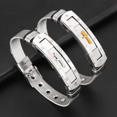 New Style Punk Adjustable Stainless Steel Band Men's Bracelet Charm Cross Men's Boutique Bracelet