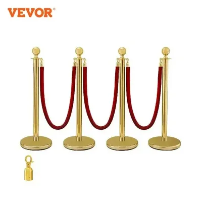 VEVOR Gold Stanchion Posts Queue 4 PCS 38Inch Red Velvet Rope Crowd Control Line Barriers with