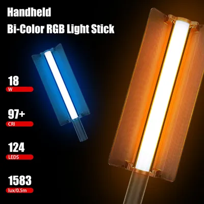 LUXCEO Handheld RGB Light Stick Led Video Light 52cm/20.59 inch 2500K-6500K Photography Studio Photo Lighting with Barndoor