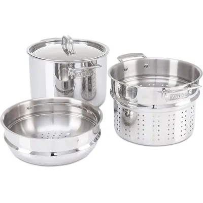 Culinary 3-Ply Stainless Steel Pasta Pot 8 Quart Includes Pasta & Steamer Insert Dishwasher Oven