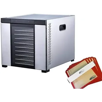 Stainless Steel Dehydrator - Digital Controls - Glass Door PLUS 5 Silicone Sheets