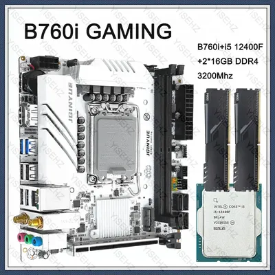 JGINYUE B760i Itx GAMING Motherboard Set With I5 12400F LGA1700 2*16GB DDR4 Support 2*NVME M.2 4*SATA3.0 3*USB3.2 2.5G Lan