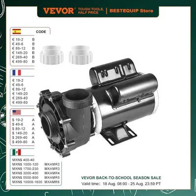 VEVOR 2 Speed SPA Pump 48/56-Frame AC 110-120V SPA Pump 1.5HP/3HP/4HP High Speed 2'' Port 90°