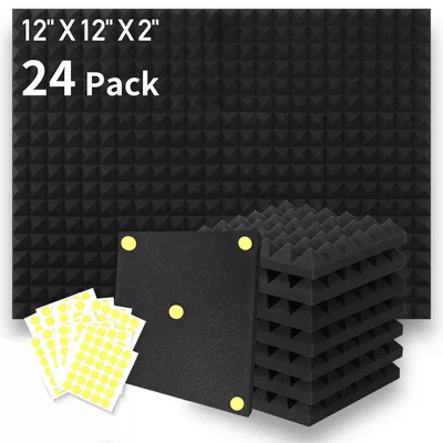 24 Packs Acoustic Foam Panels Pyramid 2" X 12" X 12", Soundproofing Foam Noise Cancelling Foam with