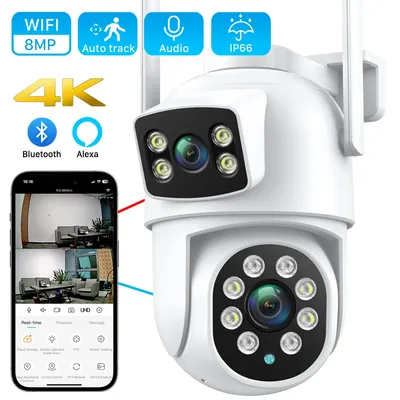 4K 8MP PTZ WIFI Camera Dual Lens Dual Screen 4X Digital Zoom IP Camera 4MP HD Auto Tracking Outdoor