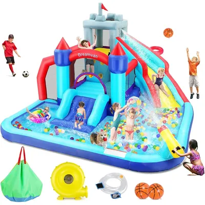 Inflatable Bounce House Water Slide for kids, 10 in 1 Inflatable Water Park Bouncy House with 580W