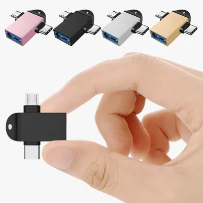 2 in 1 OTG Adapter USB 3.0 Female To Micro USB Male and USB C Male Connector Aluminum Alloy on The