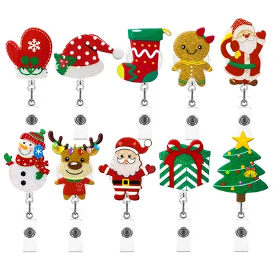 Christmas Acrylic Glitter Nurse Badge Reel Clip Holder Retractable Telescopic Buckle ID Card Holder