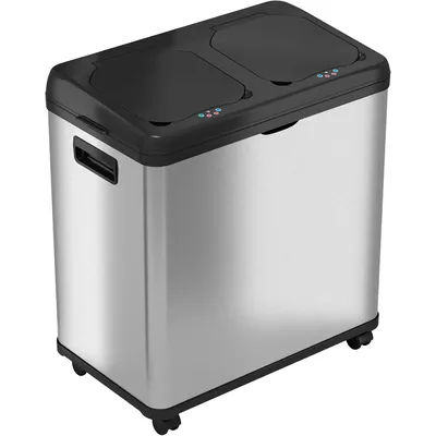 16 Gallon Touchless Trash Can and Recycle Bin, Stainless Steel, Dual-Compartment (8 Gal each),