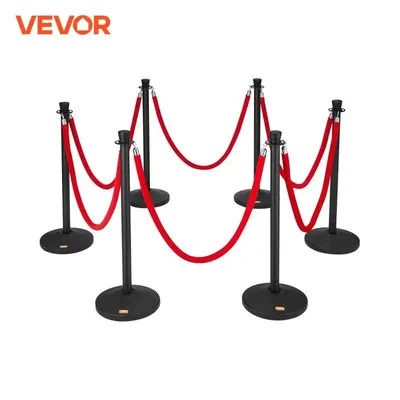 VEVOR Stanchion Posts w/ Velvet Ropes Carbon Steel Crowd Control Stanchion Barrier Line Divider