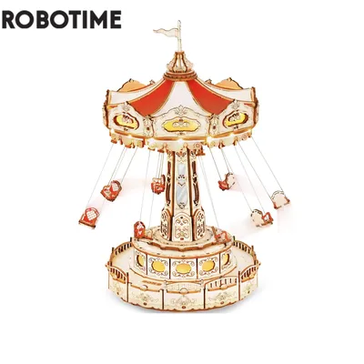 Robotime Rokr Swing Ride DIY Music Box Building Block Amusement Park Series for Kids Adults Gift