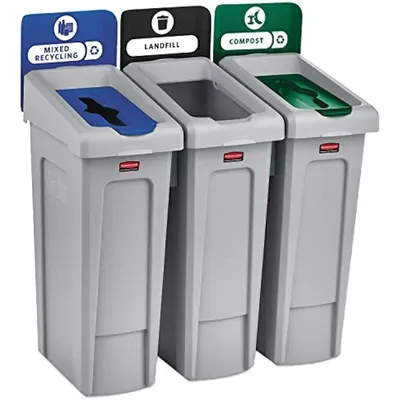 Rubbermaid Commercial Products Slim Jim Recycling Station, 23-Gallon, 3 Stream Landfill/Mixed