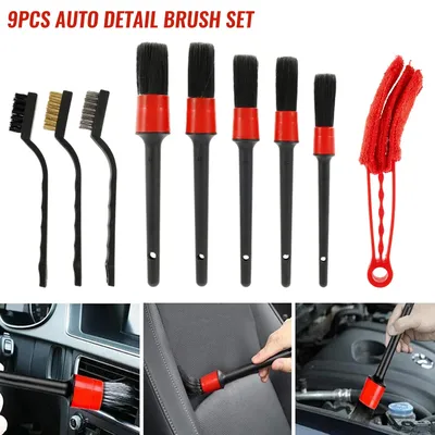 9Pcs Car Detailing Brush Set Car Wash Cleaning Brushes Auto Detailing Brushes Set for Car Seat