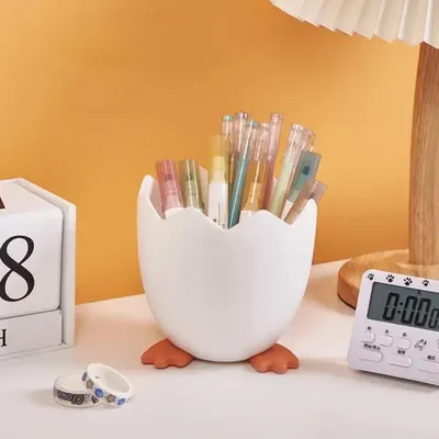 Cute Egg Shell Plastic Pen Holder Stand Office Desk Organizer Pencil Pot Container Stationery