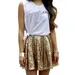 Women's Sequin Skirt Fashion Shiny Sequin A Line Skirt Versatile High Waisted Pleated Mini Skirt