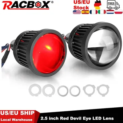 2pcs 2.5 inch Red Devil Eye LED Projector Lens 10000LM 6000K H7 9005 9006 HD Lens High Beam Fog