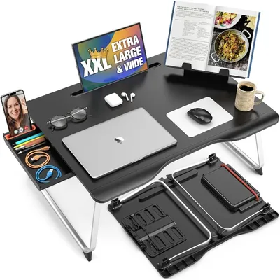 Table Plus [Premium XXL Extra Large] Laptop Lap Desk & Book Stand | Multifunctional Foldable Lap