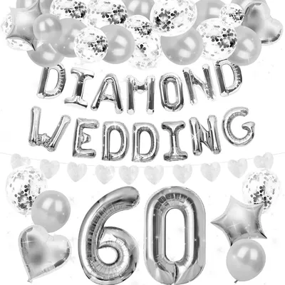 LaVenty 60th Diamond Wedding Anniversary Gifts Anniversary Party Balloons Banner 60th Diamond