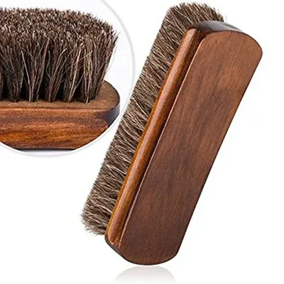 1Pc Horsehair Shoe Brush Shine Brushes Scraping Tool with Horse Hair Bristles for Boots Shoes &