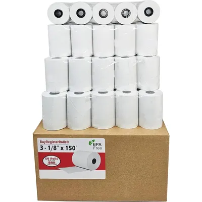 (50 Rolls) 3 1/8 x 150 Thermal Paper Receipt Rolls fits all Clover 55 GSM POS Cash Register Printers