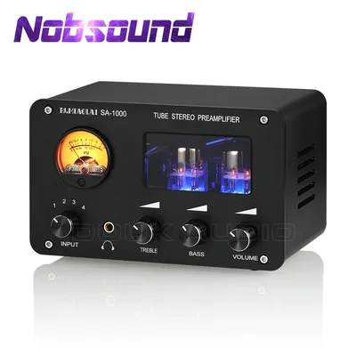 Nobsound HiFi Vacuum Tube Preamp Stereo 4-Way Audio Switcher Desktop Headphone Amplifier w/VU Meter