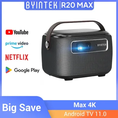 BYINTEK R20 Max Mini Projector 4K DLP Smart WiFi Android 11.0 LED 1080P Outdoor Home Theater Projectors With 15600mAh Battery