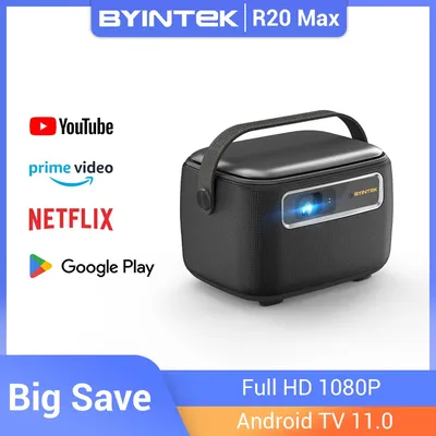 BYINTEK R20 Max Portable 3D Mini Projector DLP Smart 4K WiFi Android 11 LED 1080P Outdoor Home Theater Projectors With Battery