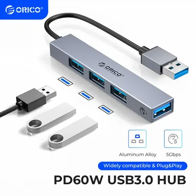 ORICO Aluminum Type C USB 3.0 HUB 4 Port Multi Splitter PD60W TF SD Reader OTG For Lenovo HUAWE