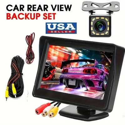 Car Rear View Backup Camera Kit Monitor with Reverse Camera LED Night Vision Parking Assistant for