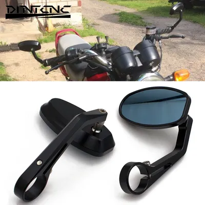 Universal for 22mm Diameter Motorcycle Oval Black Handle Mirror CNC Aluminum Alloy Blue Anti Glare