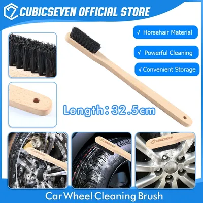 Cubicseven Car Detailing Brush Auto Horsehair Wheel Cleaning Tool Long Handle Easy to Clean Rim