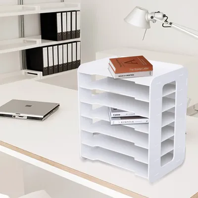 7 Tier Desktop Organizer Storage Letter Tray File Sorter Desk Desktop White Pvc for Office School