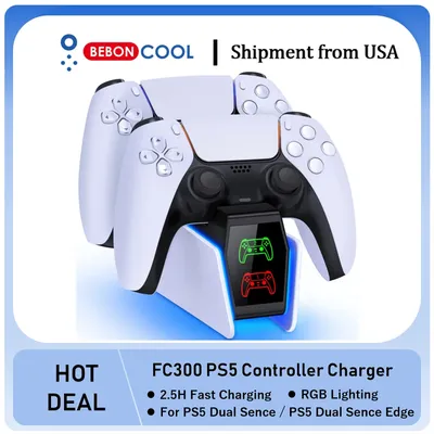 BEBONCOOL FC300 RGB Controller Charging Station For PlayStation 5 Dual Fast Charger LED Indicator