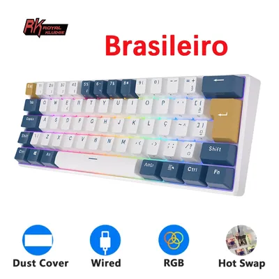 ROYAL KLUDGE RK61 Wired Brazilian Gaming Keyboard 61 Keys RGB Backlit Mechanical Keyboards Mini ABS