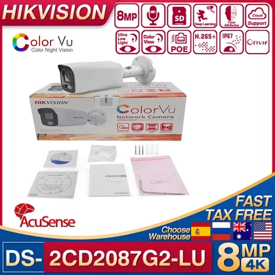 Original Hikvision 4K 8MP ColorVu IP Camera DS-2CD2087G2-LU Microphone Video Surveillance Full Color