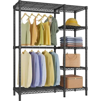 V7 Basic Garment for Hanging Clothes Heavy Duty Clothes with Shelves, Portable Closet Rack Metal