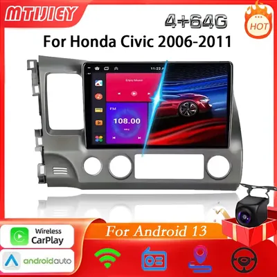 MTIJIEY 4+64G 10”Android13 Carplay Car Stereo Radio for Honda Civic 8 2006-2011 Multimedia Player