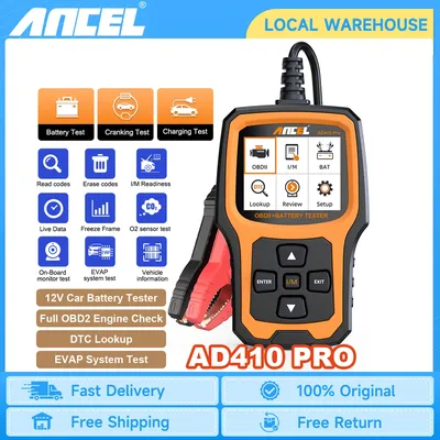 ANCEL AD410 PRO OBD2 Scanner Code Reader & 6V 12V Auto Battery Test Check Engine With Full OBD2