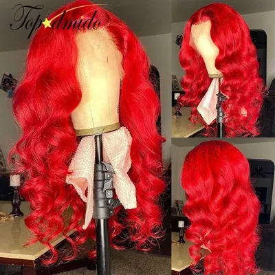 Topodmido Red Color 13x6 Human Hair Wig With Baby Hair 13x4 Peruvian Remy Hair Lace Front Wig