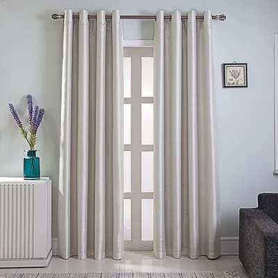 2PCS Faux Silk Blackout Curtains, Fully Lined Solid Beige Color Window Treatment Drapes for Bedroom