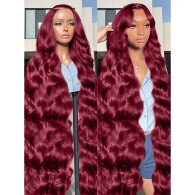 200% Body Wave Wig Burgundy 99J Lace Front Wig 13x4 13x6 HD Lace Frontal Wig Human Hair Pre Plucked 99j Red Colored Wig