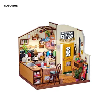 Robotime Rolife Miniature House for Kids Adult Homey Kitchen Pre-painted Dollhouse Building Blocks