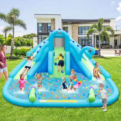 Inflatable Water Slide with Dual Slides and Large Splash Pool (Without Blower)