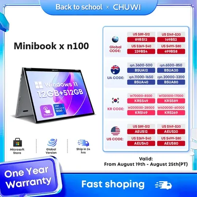 CHUWI MiniBook X 2-in-1 Tablet Laptop Intel N100 Notebook 12GB LPDDR5 512G SSD 10.51