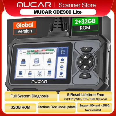 MUCAR CDE900 Lite OBD2 Scanner Full System Diagnostic Tool Oil/EPB/SAS/ETS 5 Reset free 32GB PK